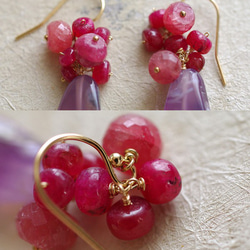 fusa : Ruby & Chalcedony（earring） 紫と赤の耳飾り 3枚目の画像