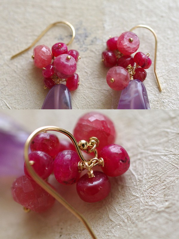 fusa : Ruby & Chalcedony（earring） 紫と赤の耳飾り 3枚目の画像