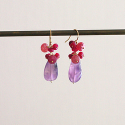 fusa : Ruby & Chalcedony（earring） 紫と赤の耳飾り 4枚目の画像