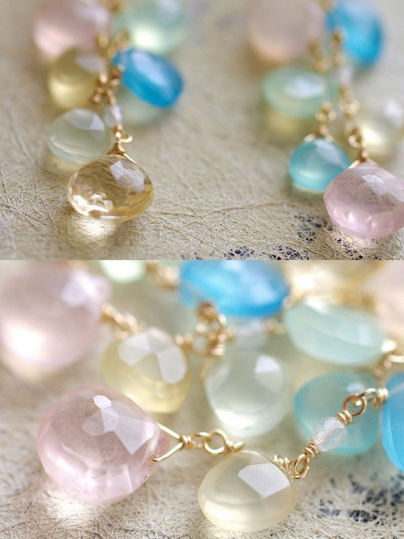 fusa : Pastel & Crystal（earring） クリスタルとパステルカルセドニーの耳飾り 2枚目の画像