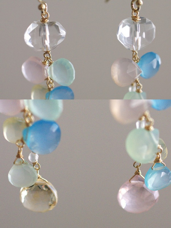 fusa : Pastel & Crystal（earring） クリスタルとパステルカルセドニーの耳飾り 4枚目の画像