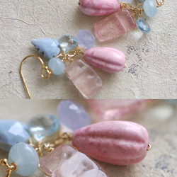 fusa：粉色和藍色春季耳環（耳環）淺藍色和粉紅色寶石春季耳環 第2張的照片