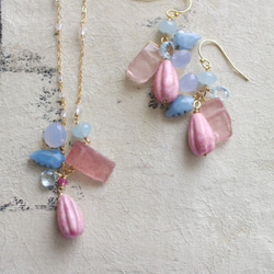 fusa：粉色和藍色春季耳環（耳環）淺藍色和粉紅色寶石春季耳環 第6張的照片