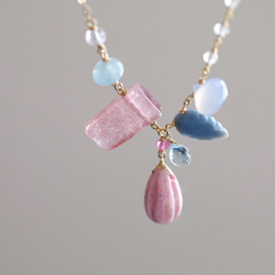 fusa：春日粉紅色和藍色（項鍊）項鍊，淺藍色和粉紅色寶石 第2張的照片