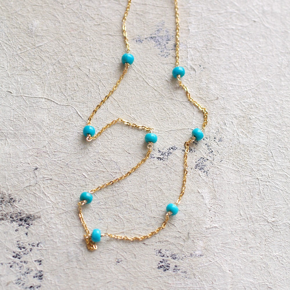 station : Turquoise（necklace） ターコイズとゴールドチェーンのステーションネックレス