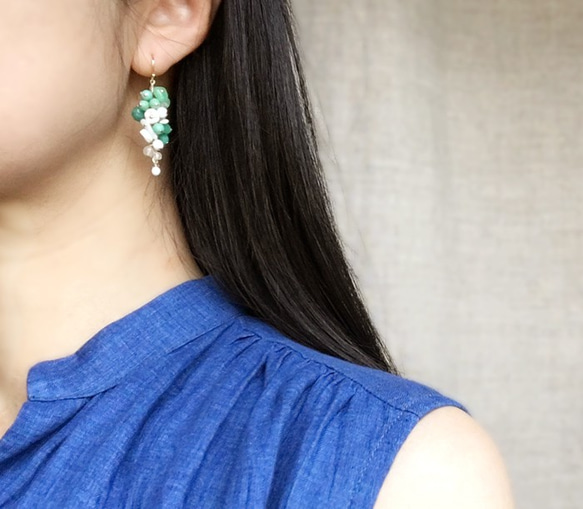 fusa : green Bouquet / 花 中房（earring） 片耳タイプ 4枚目の画像