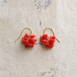サルディーニャ珊瑚とアパタイトのフリンジピアス fusa : red Coral（earring） サルディーニャの天然赤珊瑚の玉房