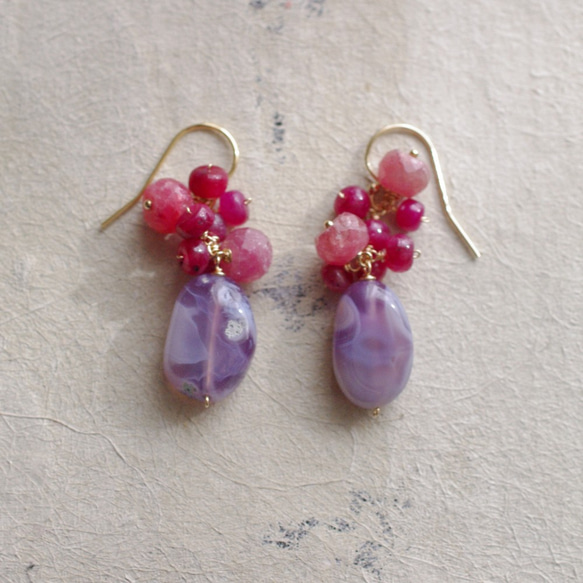 fusa：Ruby＆Chalcedony（耳環）-2紫色和紅色耳環 第1張的照片