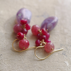 fusa：Ruby＆Chalcedony（耳環）-2紫色和紅色耳環 第7張的照片
