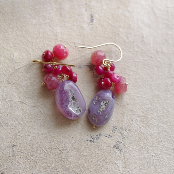 fusa：Ruby＆Chalcedony（耳環）-2紫色和紅色耳環 第8張的照片