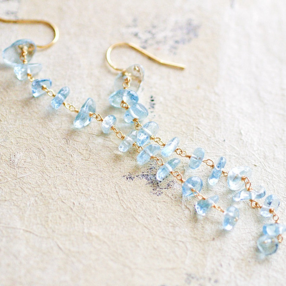 Aquamarine（earring）  アクアマリンの水滴をつないだような耳飾り 4枚目の画像