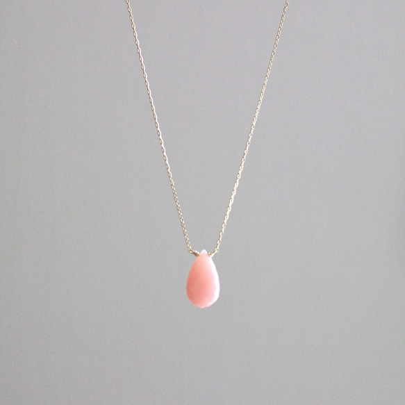 namida : pink Opal（necklace） ピンクオパールと繊細な10金チェーンのネックレス 5枚目の画像