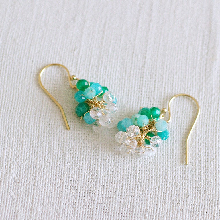 yamabudo : Amazonite&Crystal Tama（earring） 緑と透明な光の石の耳飾り