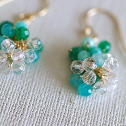 yamabudo : Amazonite&Crystal Tama（earring） 緑と透明な光の石の耳飾り 2枚目の画像