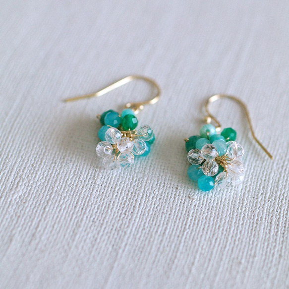 yamabudo : Amazonite&Crystal Tama（earring） 緑と透明な光の石の耳飾り 4枚目の画像