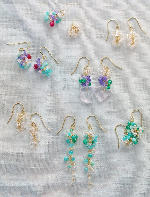 yamabudo : Amazonite&Crystal Tama（earring） 緑と透明な光の石の耳飾り 8枚目の画像