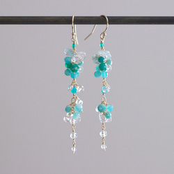 yamabudo : Amazonite&Crystal（earring） 緑と透明な光の石の耳飾り 1枚目の画像