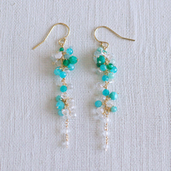 yamabudo : Amazonite&Crystal（earring） 緑と透明な光の石の耳飾り 2枚目の画像