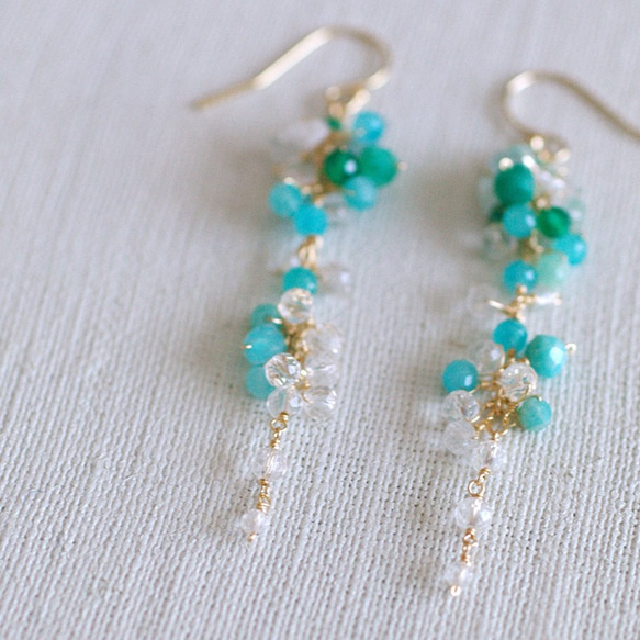 yamabudo : Amazonite&Crystal（earring） 緑と透明な光の石の耳飾り 7枚目の画像