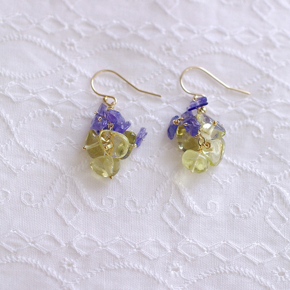 yamabudo : Lemon&Tanzanite（earring） レモンクォーツとタンザナイトの耳飾り 5枚目の画像