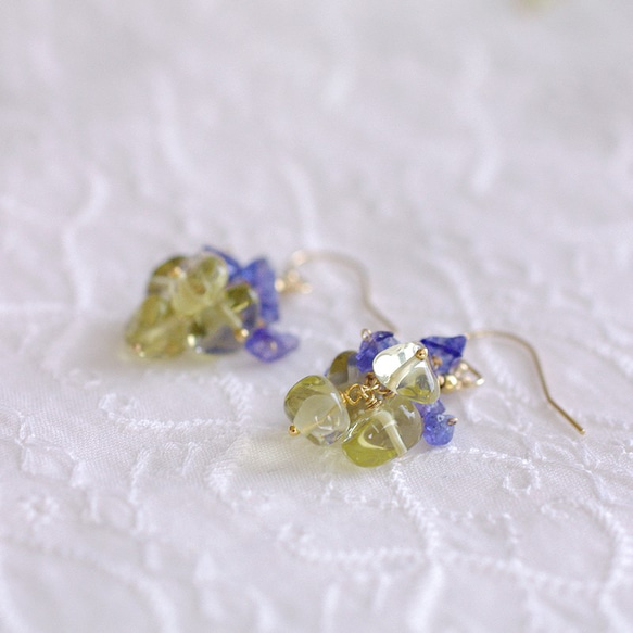 yamabudo : Lemon&Tanzanite（earring） レモンクォーツとタンザナイトの耳飾り 6枚目の画像