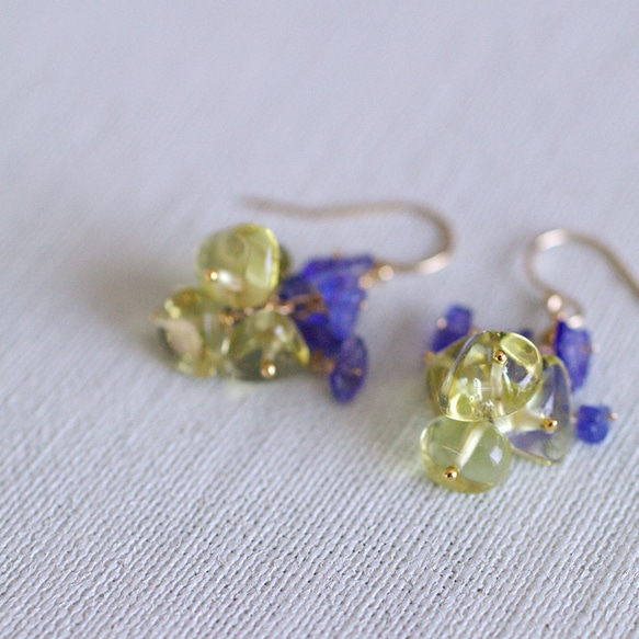 yamabudo : Lemon&Tanzanite（earring） レモンクォーツとタンザナイトの耳飾り 7枚目の画像