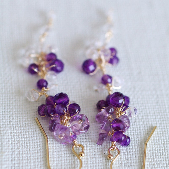 yamabudo：紫水晶和水晶（耳環）紫水晶和水晶耳環 第3張的照片