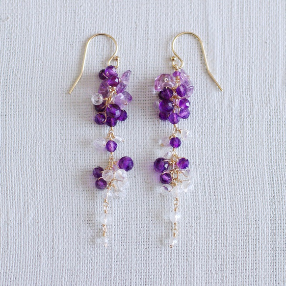 yamabudo：紫水晶和水晶（耳環）紫水晶和水晶耳環 第6張的照片