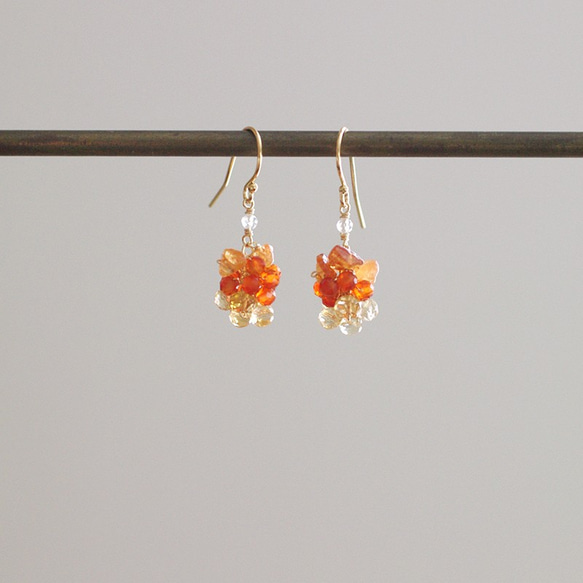 yamabudo : Carnelian&Citrine Tama（earring）橙と透明な光の石の玉房の耳飾り 5枚目の画像