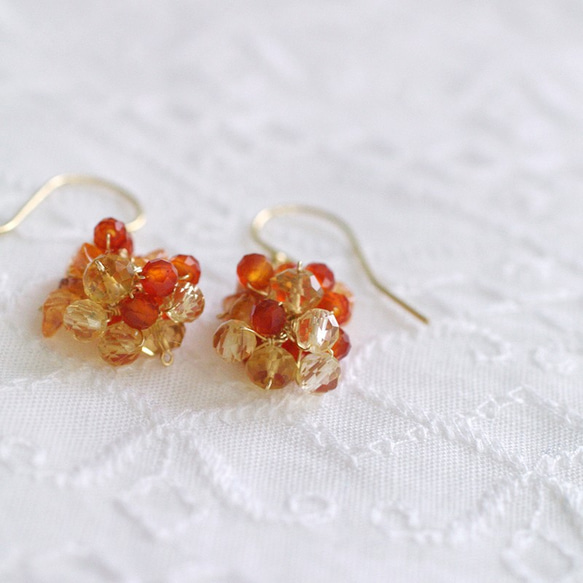 yamabudo : Carnelian&Citrine Tama（earring）橙と透明な光の石の玉房の耳飾り 6枚目の画像