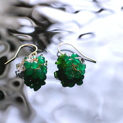 yamabudo : GreenOnix&Harkimer Tama（earring）緑と透明な光の石の玉房の耳飾り 8枚目の画像