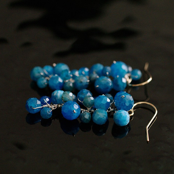 yamabudo : blue &amp; blue (earring) 很多藍色寶石像水果一樣捆在一起的耳環 第4張的照片