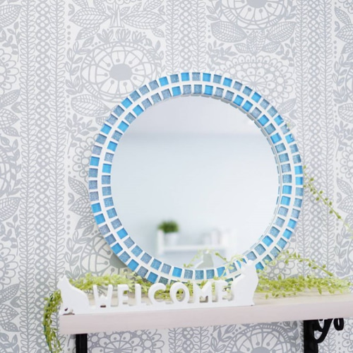コバルトブルー色ガラスタイルの壁掛け鏡 ドレッサー・ミラー・鏡台