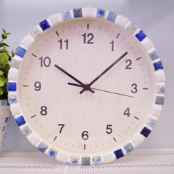 【電波時計】藍色のモザイクタイルの壁掛け時計A 1枚目の画像