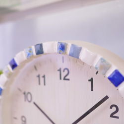 【電波時計】藍色のモザイクタイルの壁掛け時計A 5枚目の画像