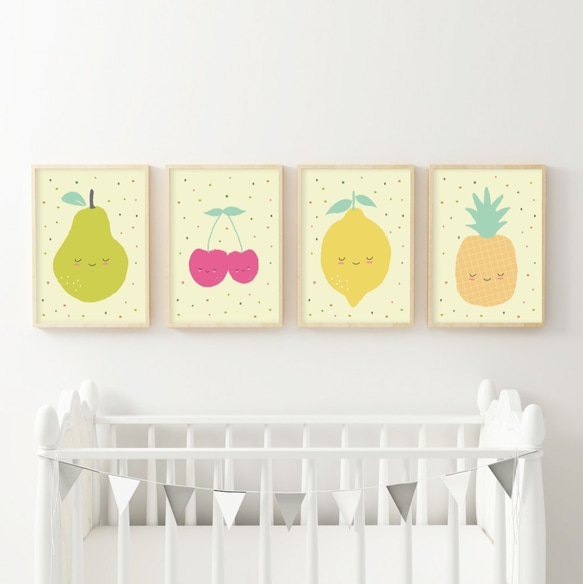 fruit Nursery Decor  4枚 暖かい カスタマイズ可能な商品です ポスター 絵画 poster 1枚目の画像