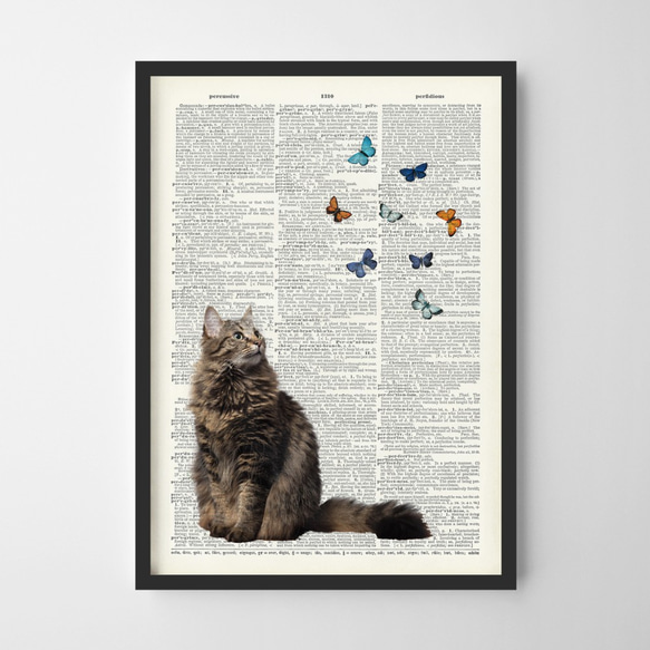 Cat and butterflies art print 可客製化 海報 掛畫 第1張的照片