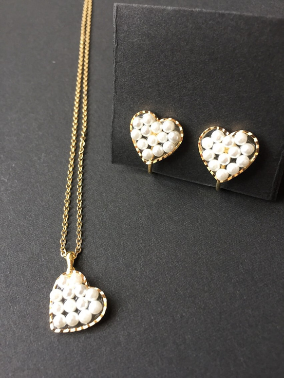 pearl in heartearing&necklace set 1枚目の画像