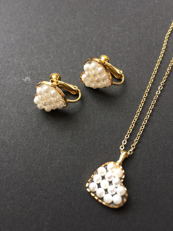 pearl in heartearing&necklace set 2枚目の画像