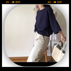 ⭐️ワイド袖のプルオーバー ⭐️ ベルギーリネン紺色 ⭐︎受注製作 4枚目の画像