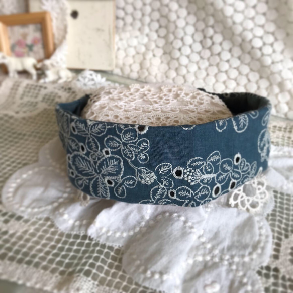 ミナペルホネンのsometimes luckyでヘアターバン⭐️ブルーグリーン  