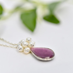 景泰藍項鍊 - 花瓣 -​​ 紫色/銀色925  - 淡水珍珠 第2張的照片