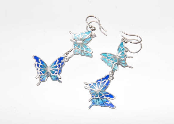 碧い蝶 - 透胎七宝ピアス・二連/プリカジュール ピアス（フック