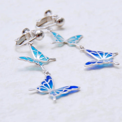-藍色蝴蝶-透明景泰藍耳環，雙/透明朱爾斯色 第4張的照片
