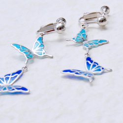 -藍色蝴蝶-透明景泰藍耳環，雙/透明朱爾斯色 第5張的照片