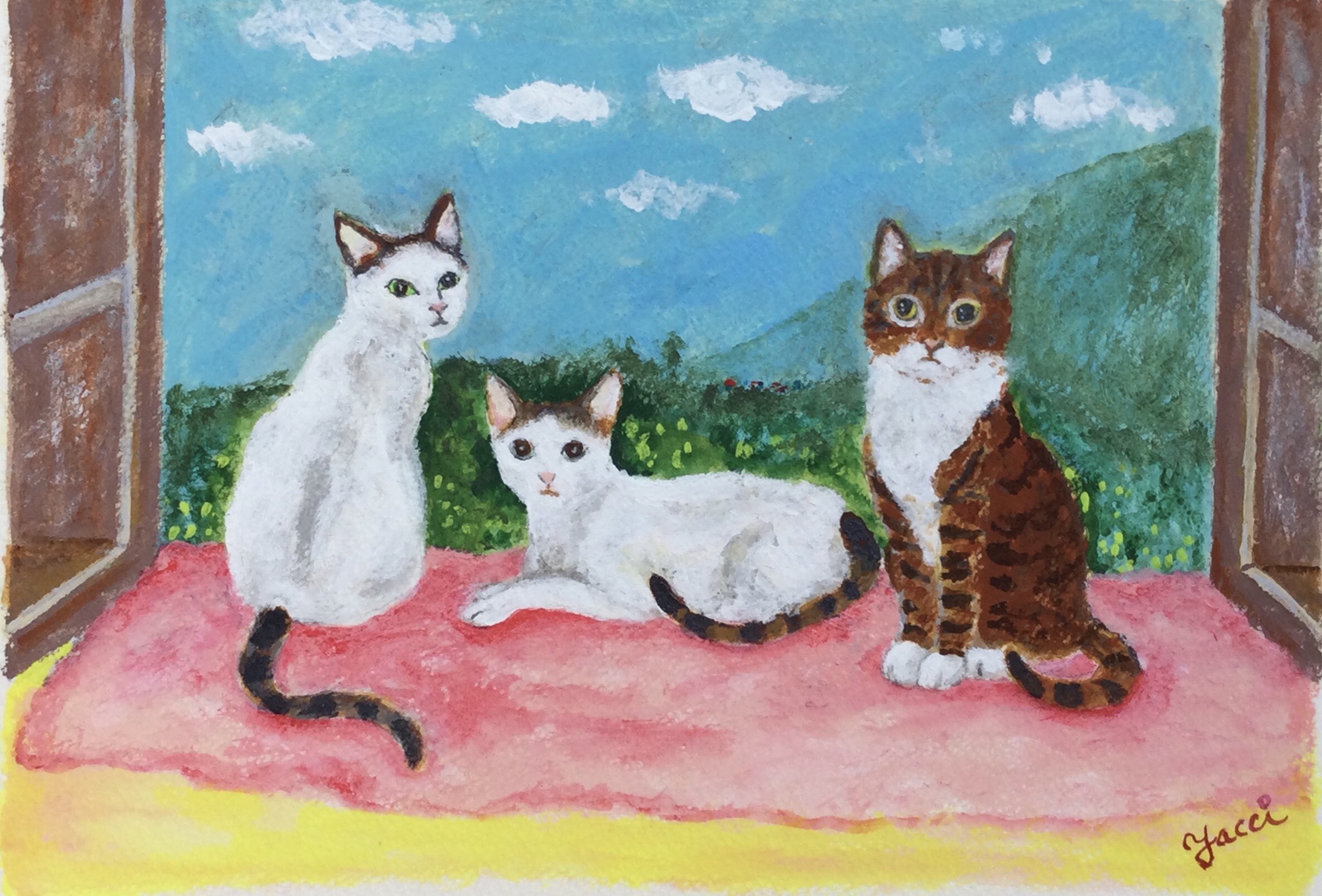 窓辺の三匹の猫