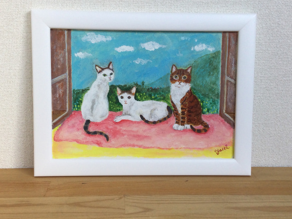 窓辺の三匹の猫 2枚目の画像