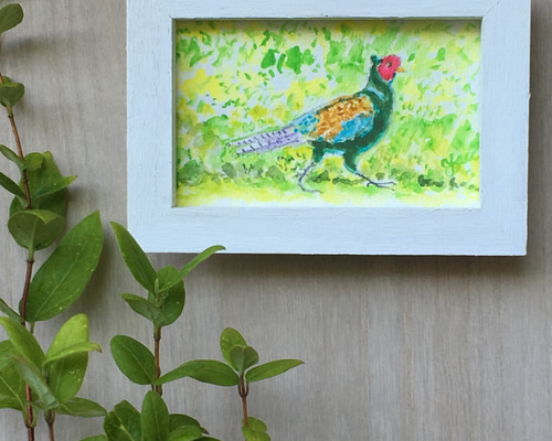 絵画鳥キジ木枠