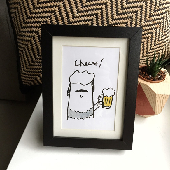 Cheers Dog Print, Old English Sheepdog Drink Beer 1枚目の画像