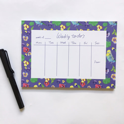 Parakeet Notepad, budgie weekly planner pad, floral 1枚目の画像